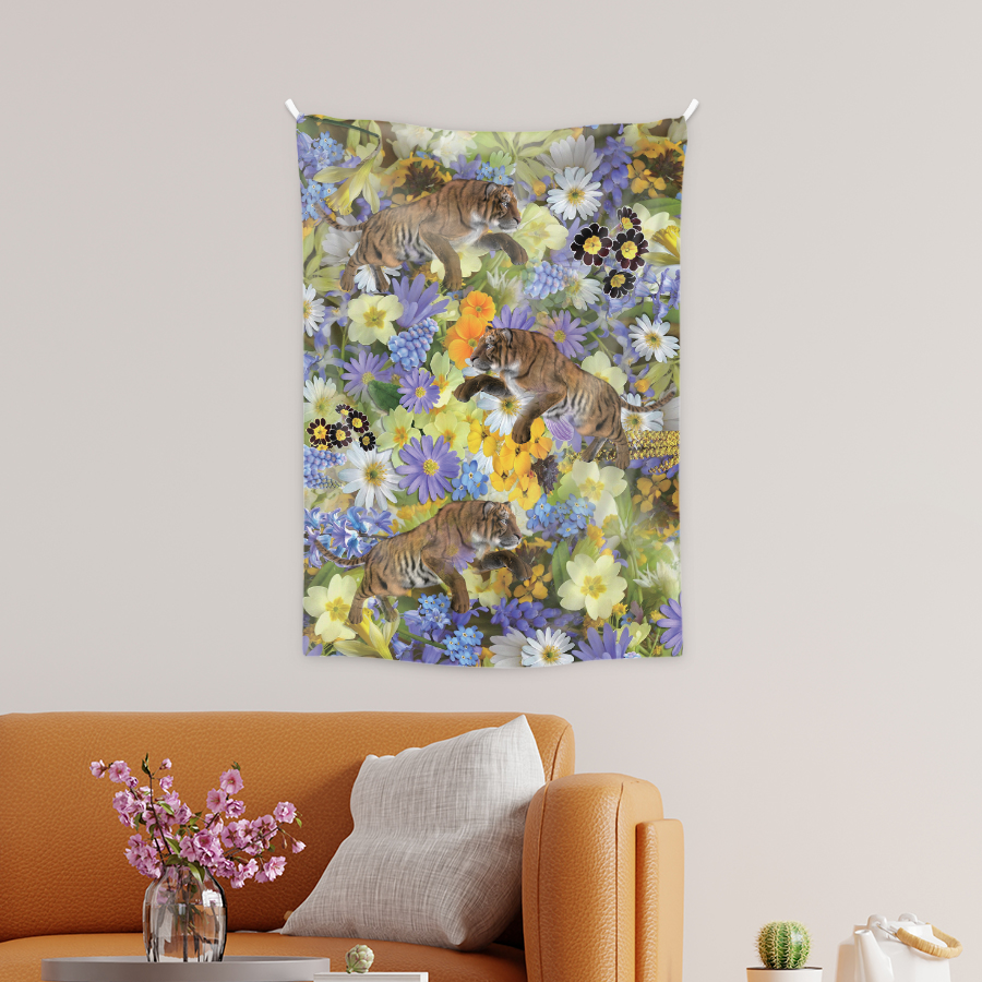 Flower garden tiger, conteenew 천 쉬폰 패브릭 포스터 대형 미니 명화 그림 태피스트리 액자 140cm