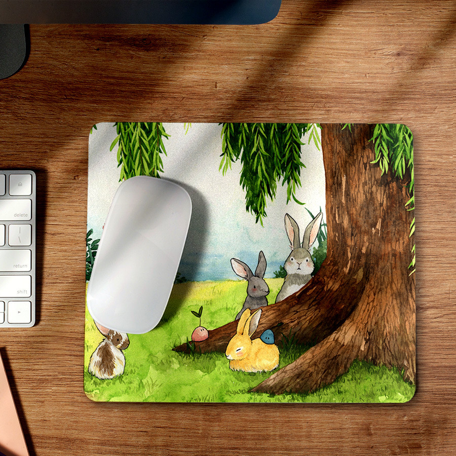 토끼들의 휴식, 식물성 마우스 패드 명화 작품 그림 디자인 일러스트