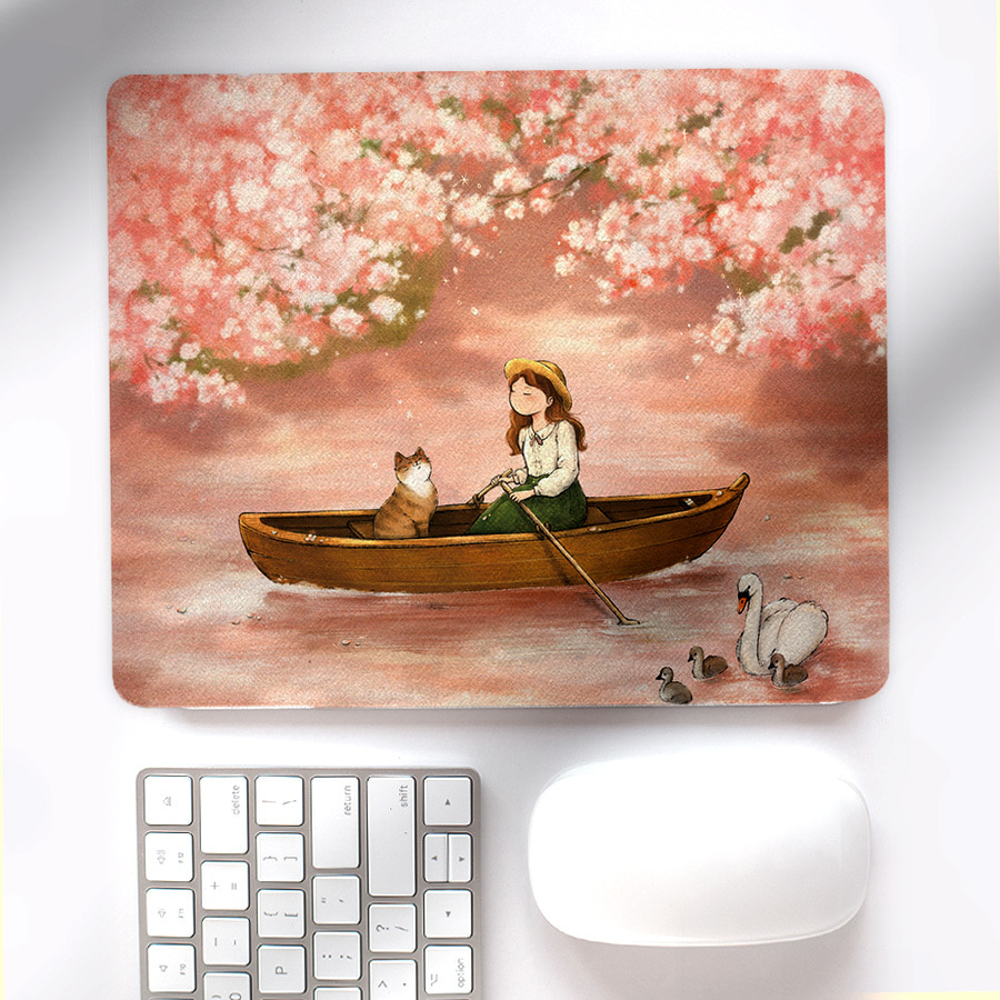 벚꽃비 내리는 호수에서, 루나 마우스 패드 명화 작품 그림 디자인 일러스트