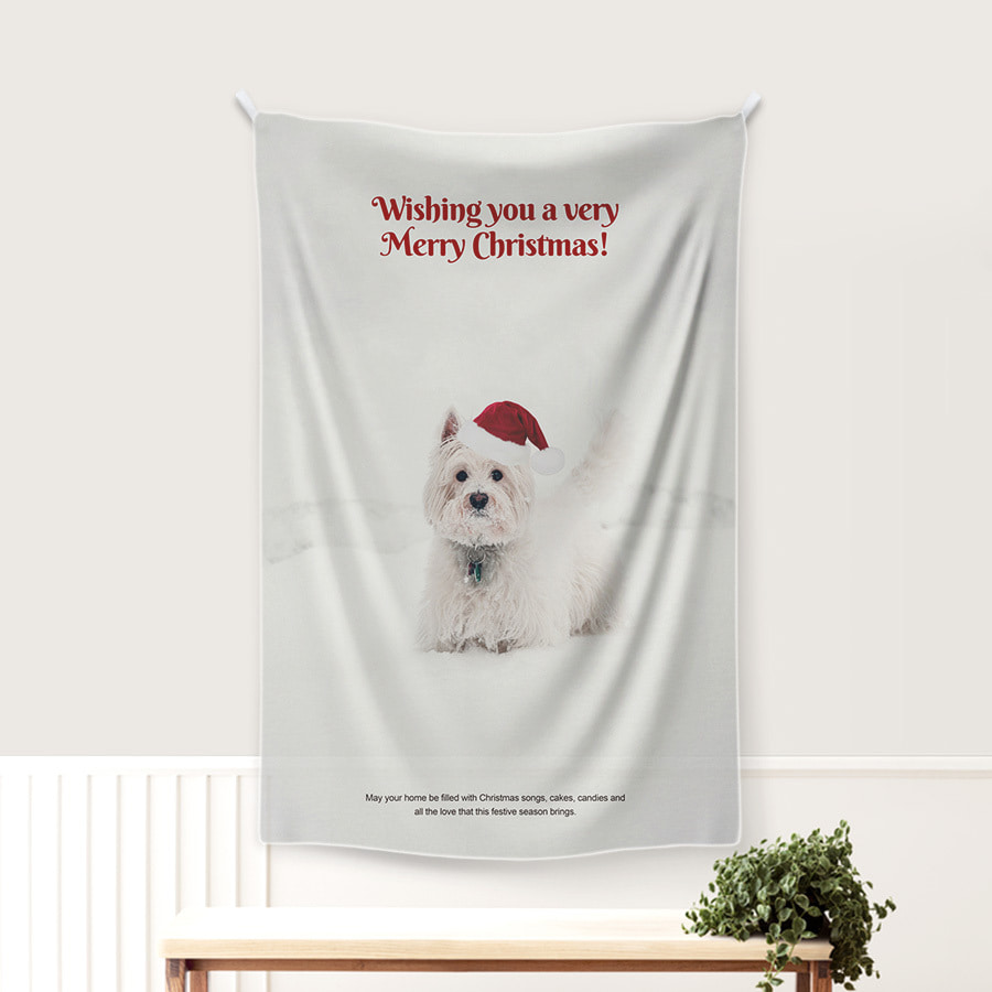 Santa dog, conteenew 천 쉬폰 패브릭 포스터 대형 미니 명화 그림 태피스트리 액자 A규격