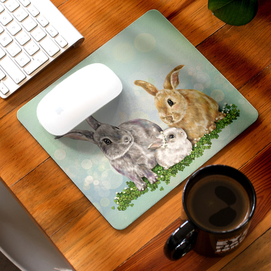 행복한 토끼가족, 그녀 마우스 패드 작품 디자인