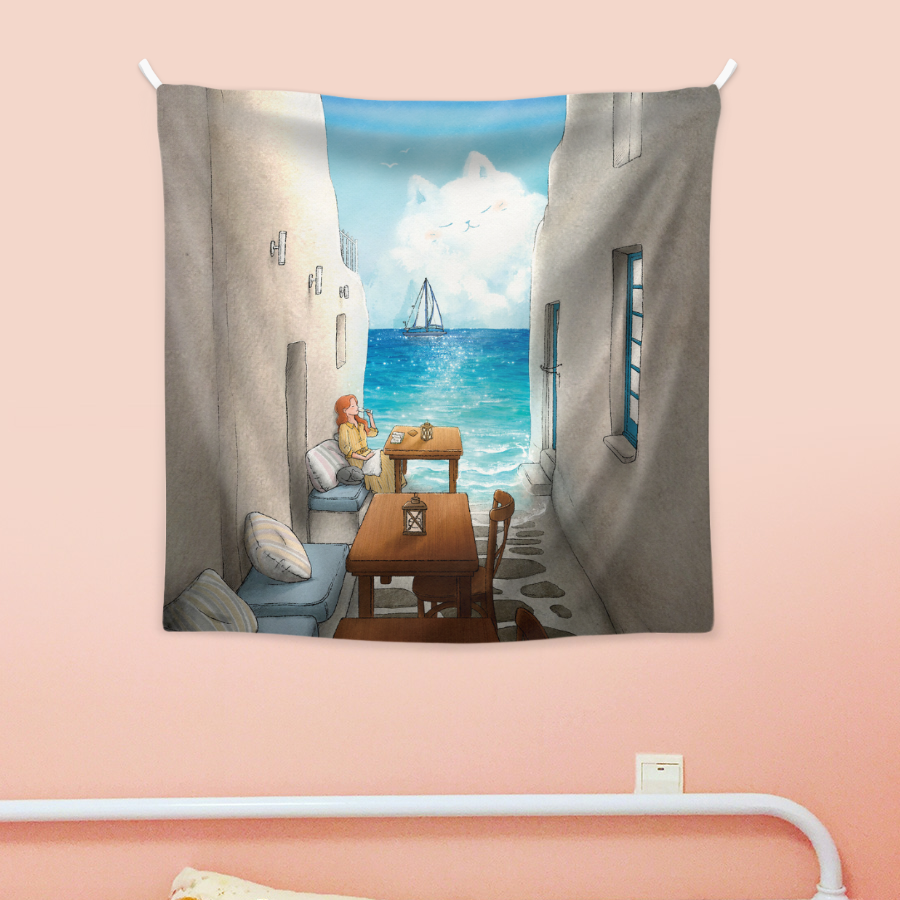 바다의 위로 루나 천 패브릭 포스터 대형 인테리어 방 거실 그림 가리개 100cm