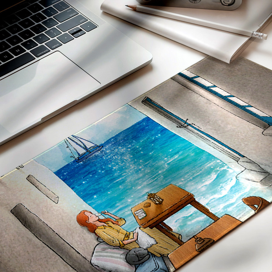 바다의 위로 루나 장패드 데스크 책상 키보드 마우스 매트 명화 패드