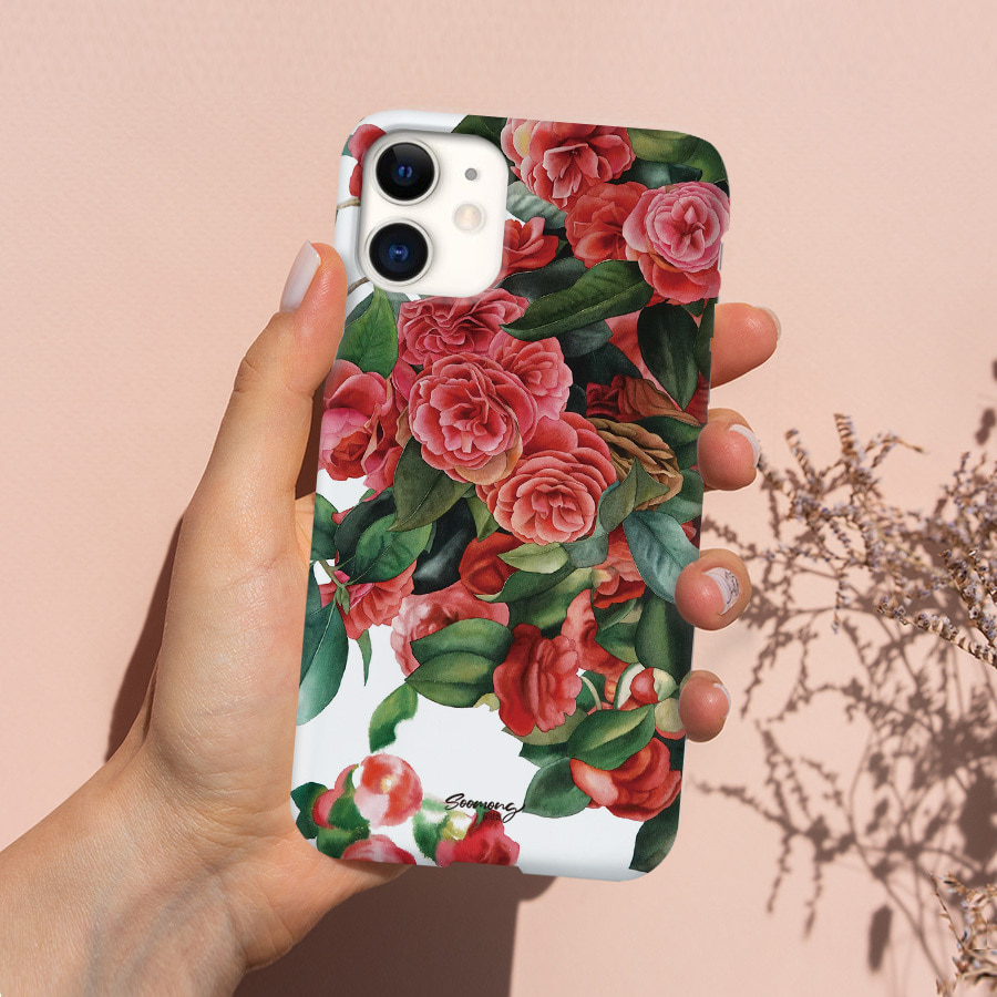 In Blooms Camellia, soomong 폰케이스 디자인 슬림 젤리 범퍼 카드 아이폰 15 갤럭시 S23