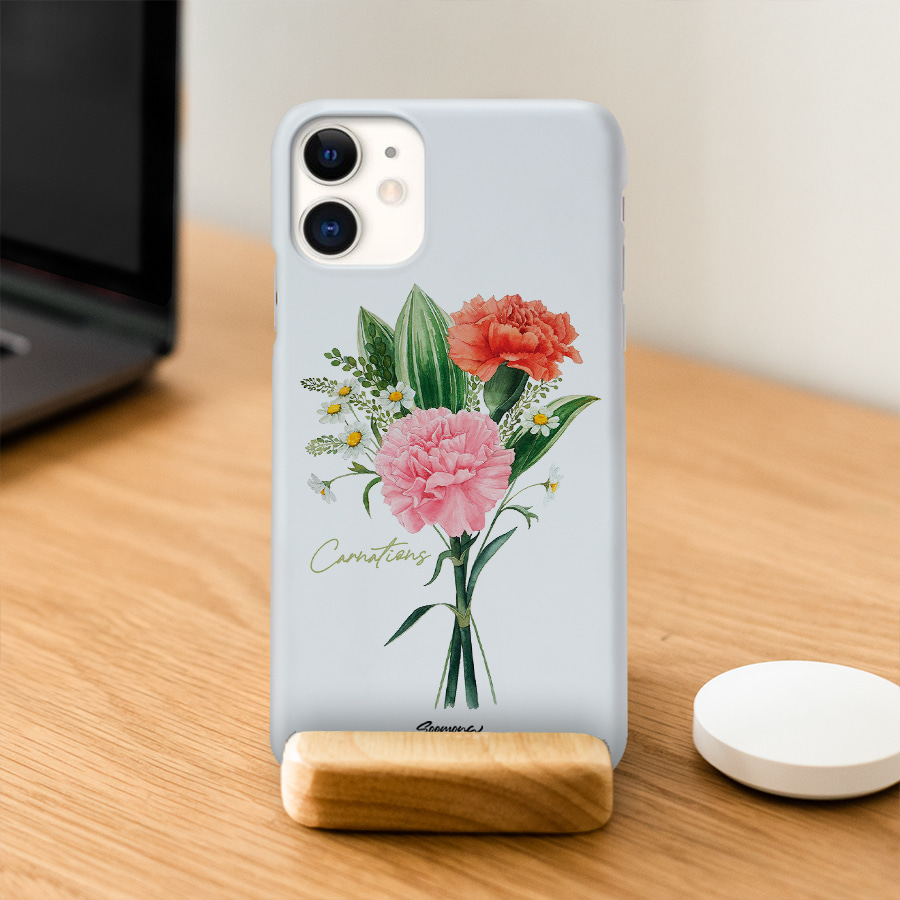 카네이션 꽃다발, soomong 폰케이스 디자인 슬림 젤리 범퍼 카드 아이폰 15 갤럭시 S24