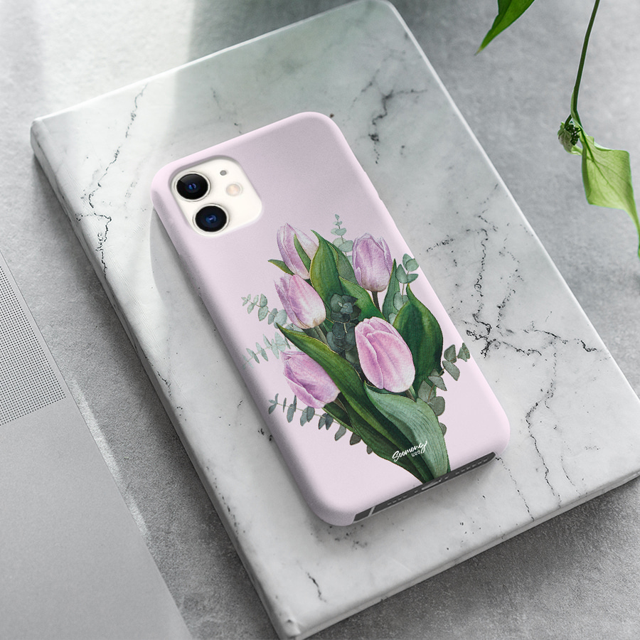 라벤더 튤립, soomong 폰케이스 디자인 슬림 젤리 범퍼 카드 아이폰 15 갤럭시 S24