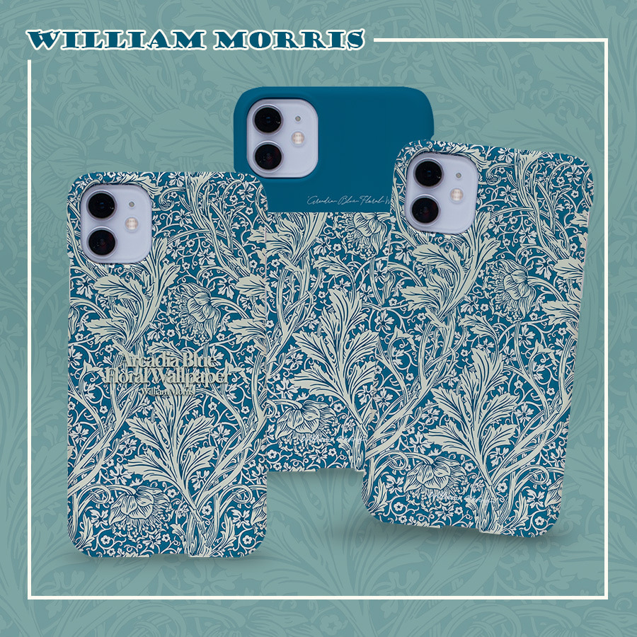 Arcadia Blue Floral Wallpaper, 윌리엄모리스 폰케이스 디자인 슬림 젤리 범퍼 카드 아이폰 15 갤럭시 S24